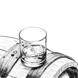 Un verre sur un tonneau illustrant le grand choix de spiritueux pouvant être servis direct au verre ou en cocktail au santeuil café
