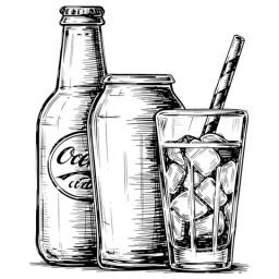 Bouteille et verre de sodas illustrant le choix de soft à disposition des clients du café de quartier le Santeuil Café à nantes
